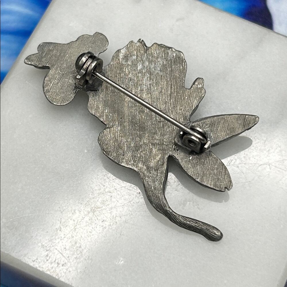 Vintage Signed MB Marjolein Bastin Brooch Pin Bee on Flower Pewter #E410 - Picture 3 of 4